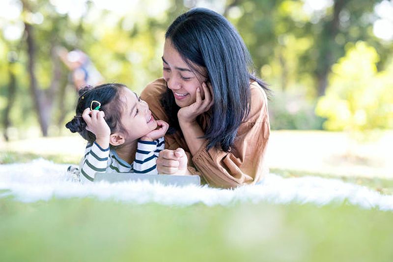 Mother and daughter learning together